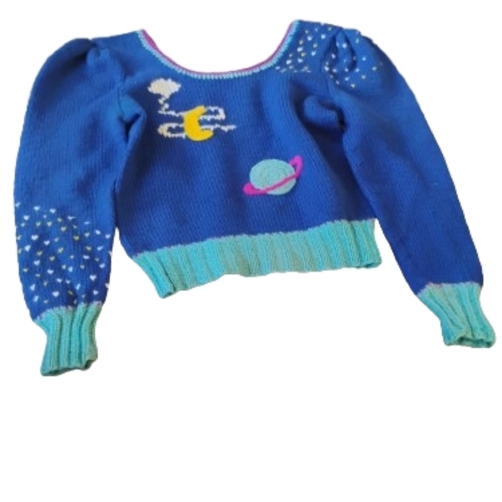 Vintage 2000s Laurie Miller Celestial Space Galaxy Novelty Sweater Hand Knit